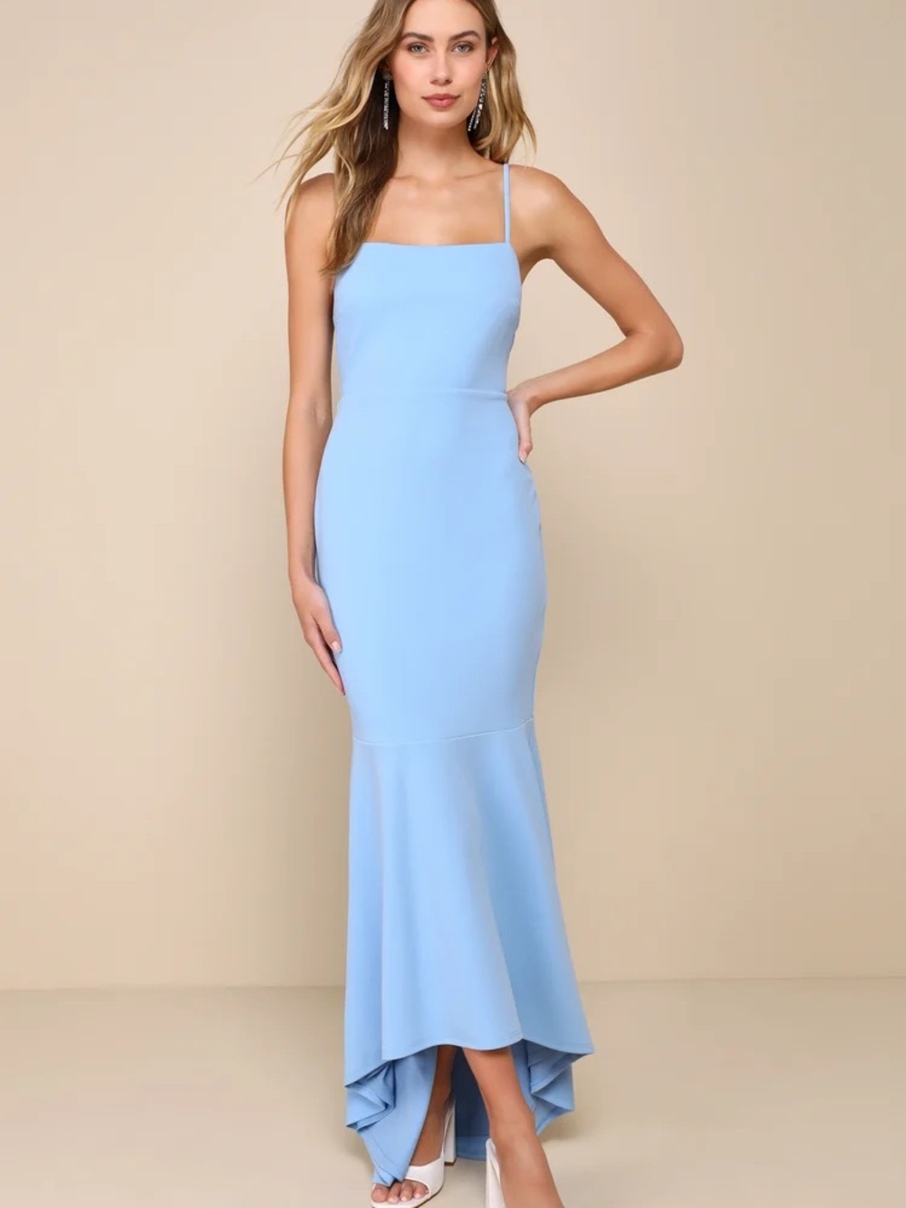 Lulus - Elegant Light Blue Spaghetti Strap Mermaid Dress